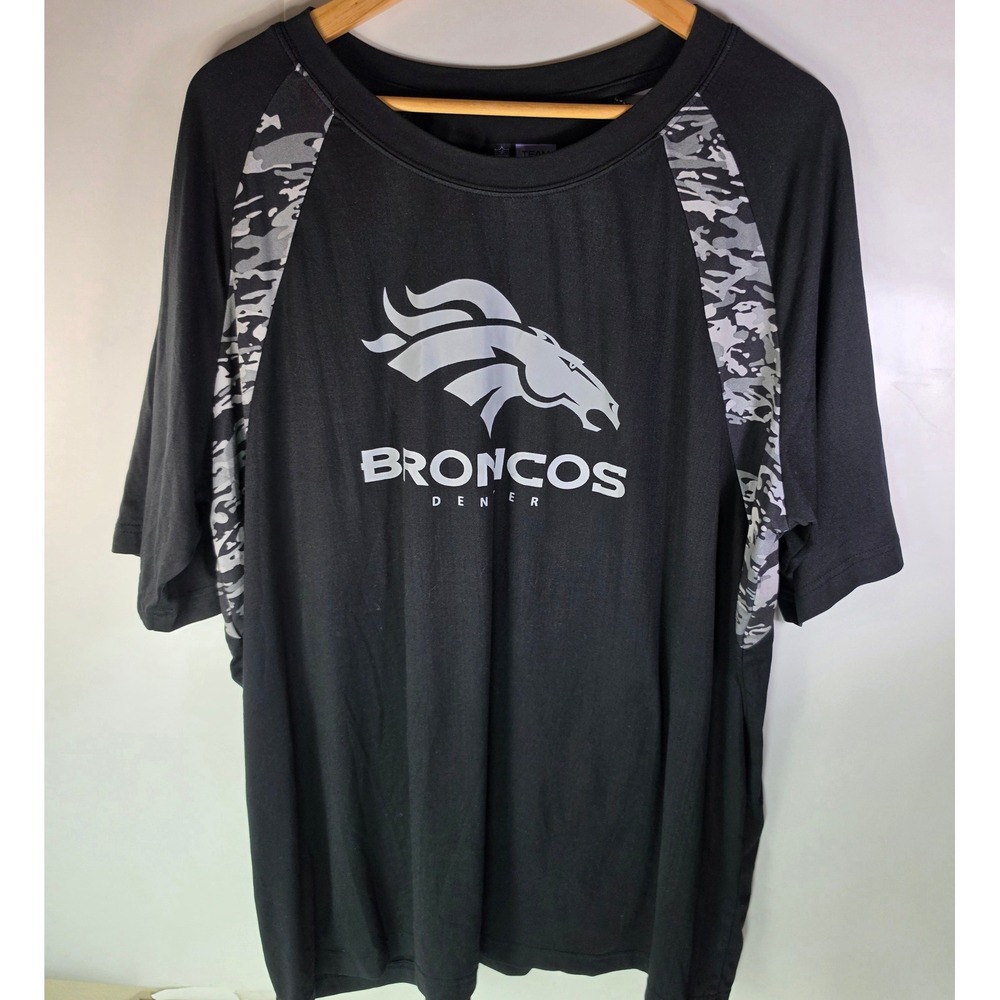 NFL Team Apparel Denver Broncos Shirt Mens 2XL Black Camo Performance Graphic
